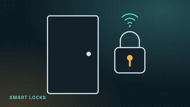 Line illustration of a door next to a padlock with a Wi-Fi signal