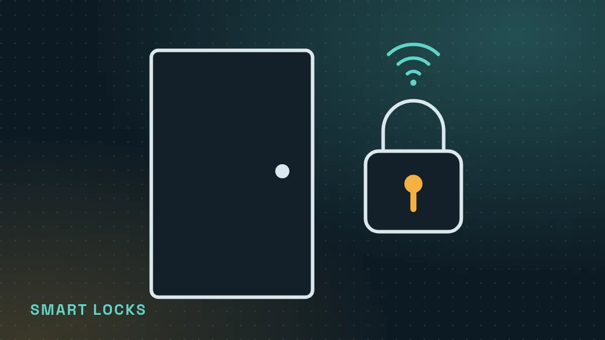 Line illustration of a door next to a padlock with a Wi-Fi signal